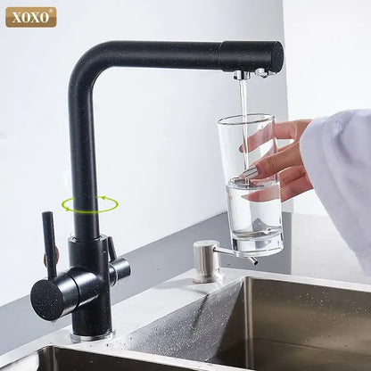 Modern black speckled dual handle kitchen faucet