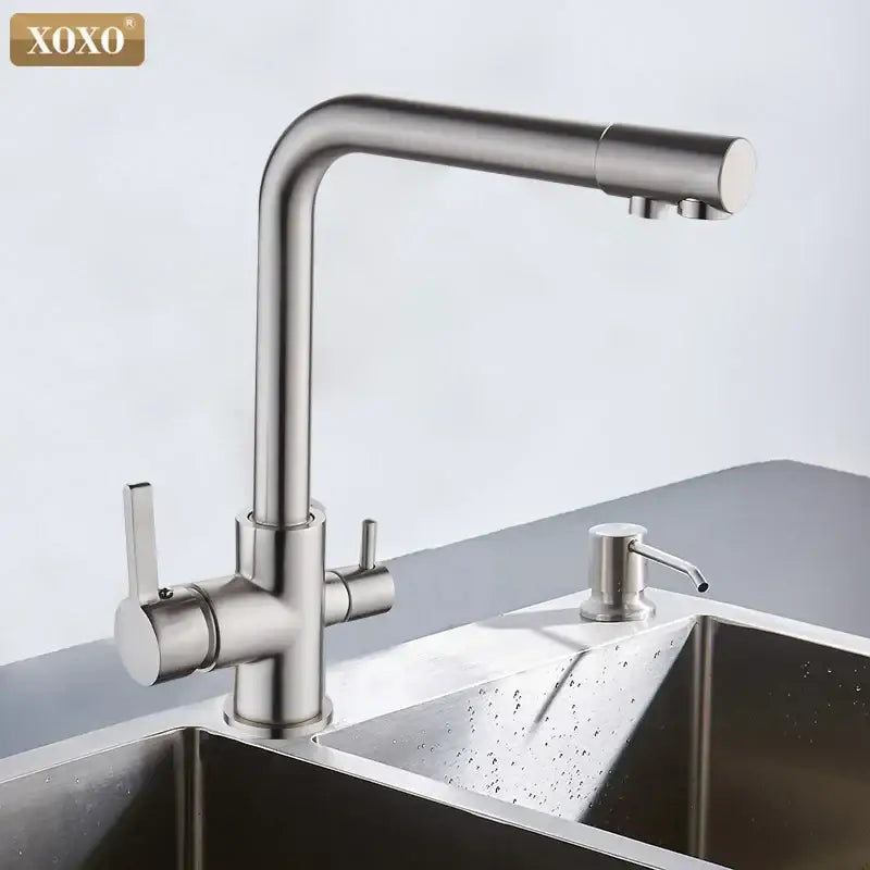 Modern black speckled dual handle kitchen faucet