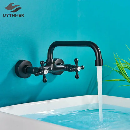 Matte black kitchen faucet mixer tap with cross handles