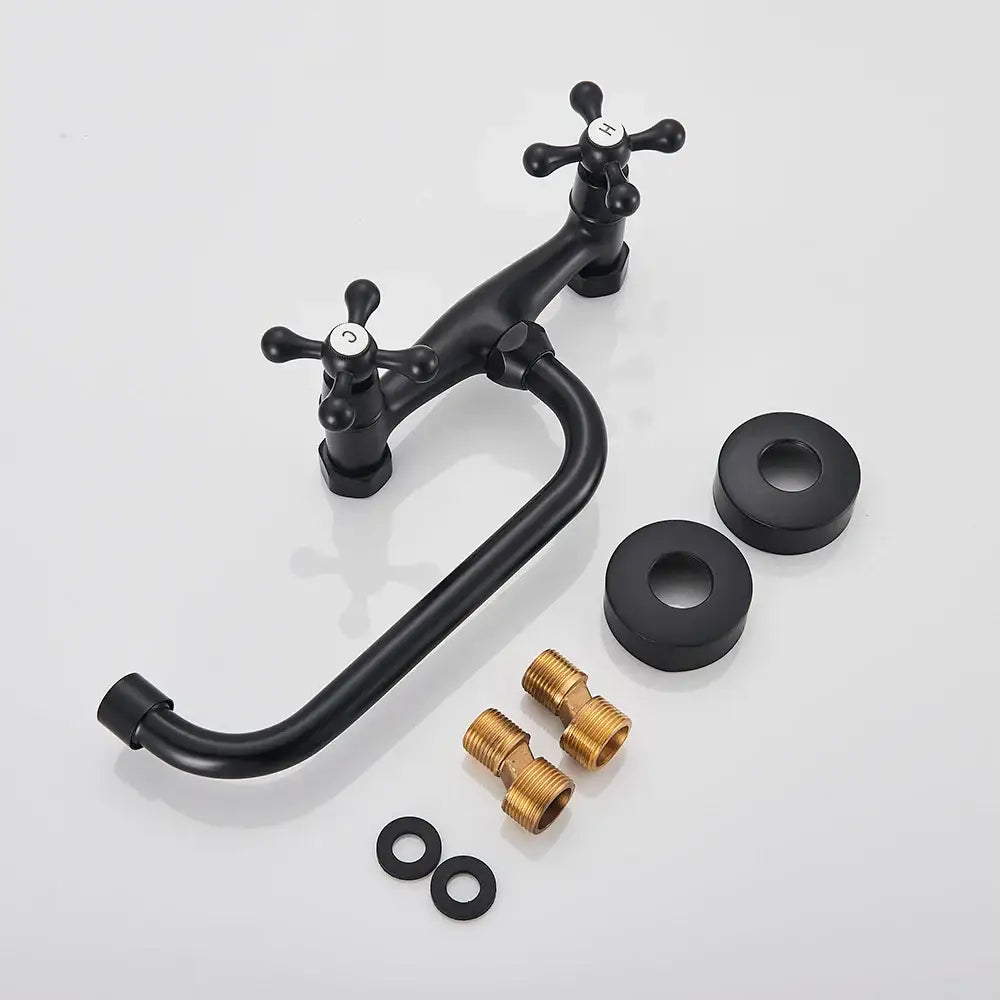 Matte black kitchen faucet mixer tap with cross handles