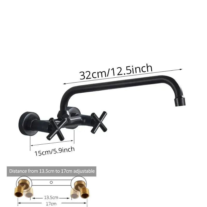Matte black kitchen faucet mixer tap with cross handles