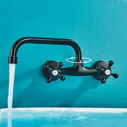 Matte black kitchen faucet mixer tap with cross handles