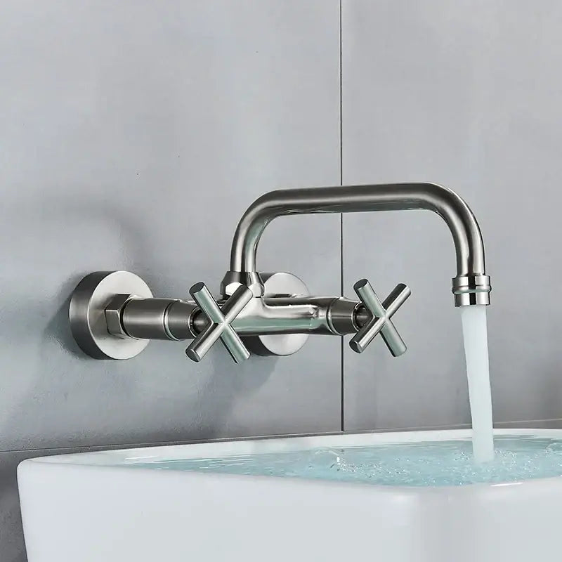 Matte black kitchen faucet mixer tap with cross handles