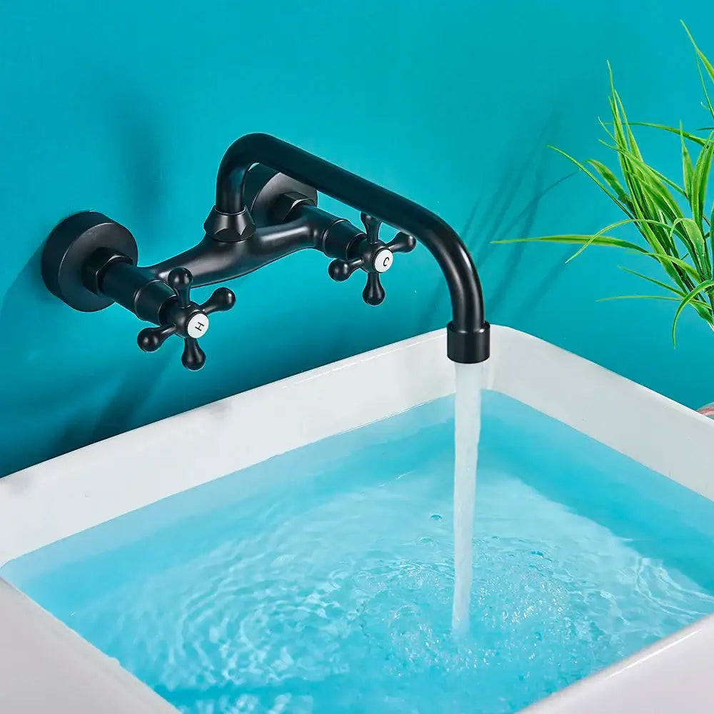Matte black kitchen faucet mixer tap with cross handles