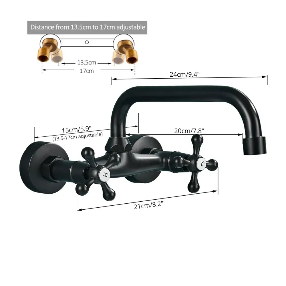 Matte black kitchen faucet mixer tap with cross handles