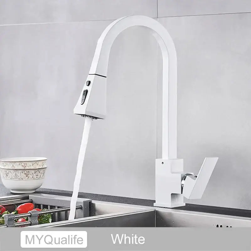 Modern black kitchen faucet with pull down spray head