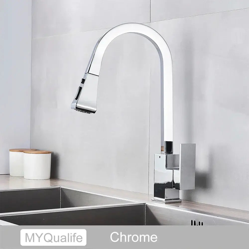 Modern black kitchen faucet with pull down spray head