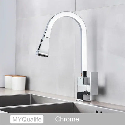 Modern black kitchen faucet with pull down spray head