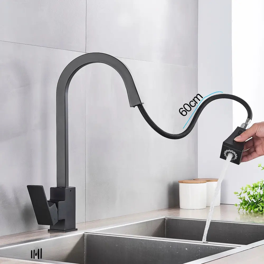 Modern black kitchen faucet with pull down spray head