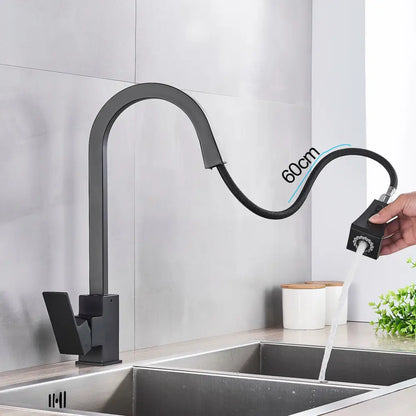 Modern black kitchen faucet with pull down spray head