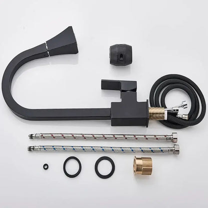 Modern black kitchen faucet with pull down spray head