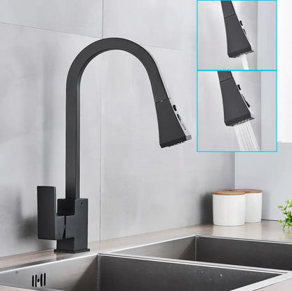 Modern black kitchen faucet with pull down spray head