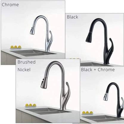Modern matte black kitchen faucet with pull down spray head