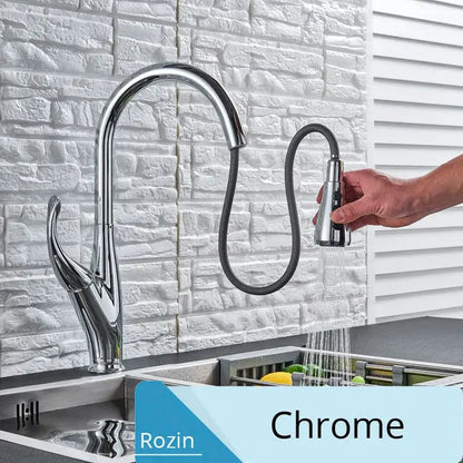 Modern matte black kitchen faucet with pull down spray head