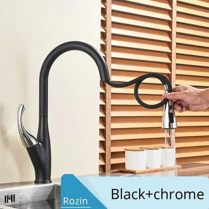 Modern matte black kitchen faucet with pull down spray head