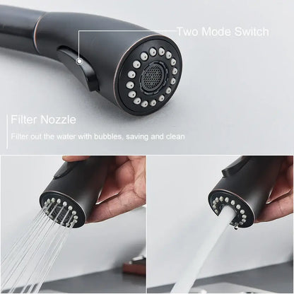 Matte black kitchen faucet with pull down spray head