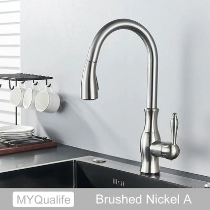 Matte black kitchen faucet with pull down spray head