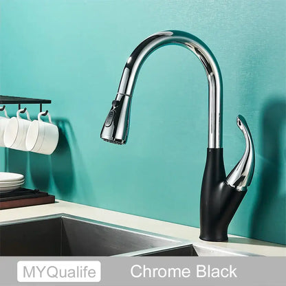 Matte black kitchen faucet with pull down spray head