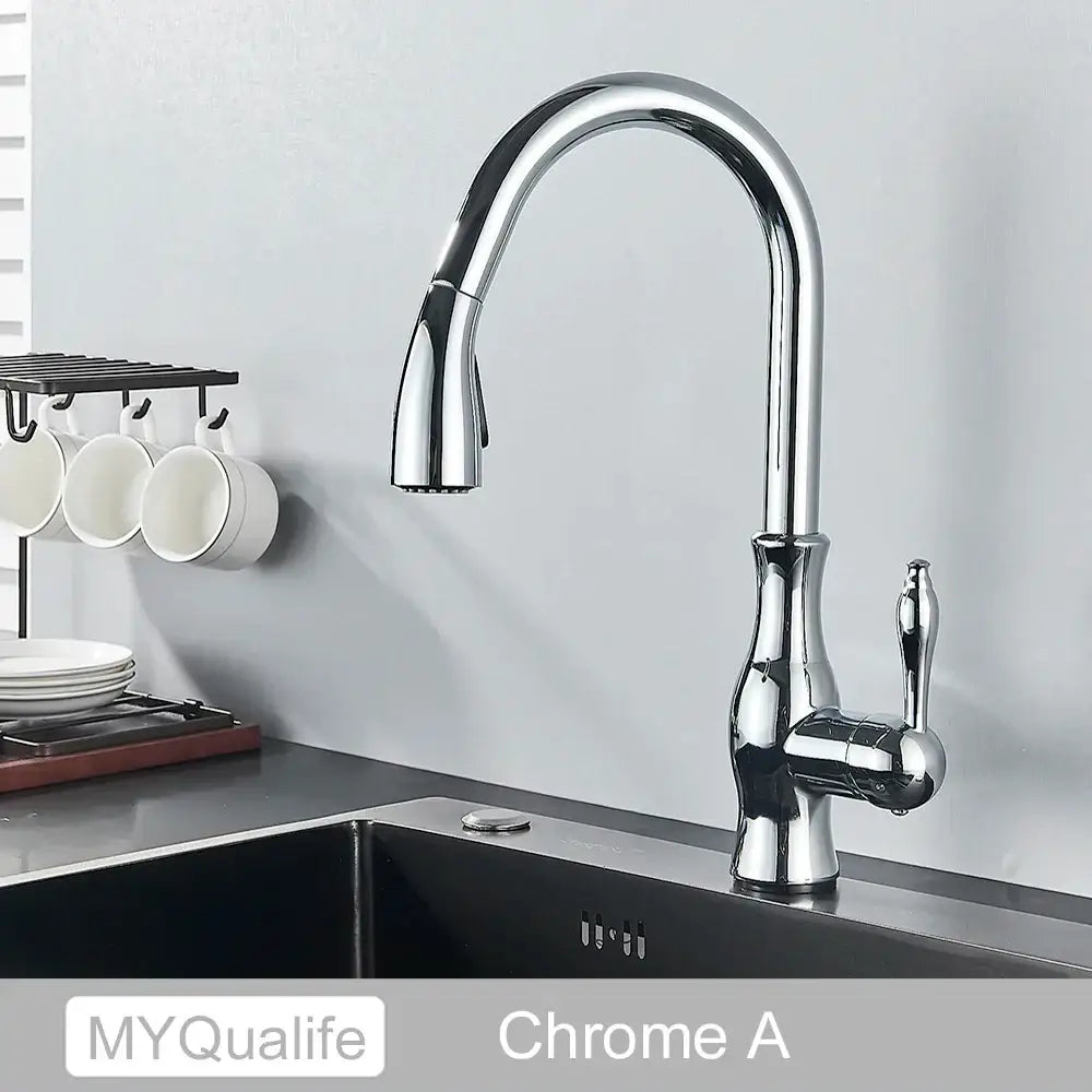 Matte black kitchen faucet with pull down spray head