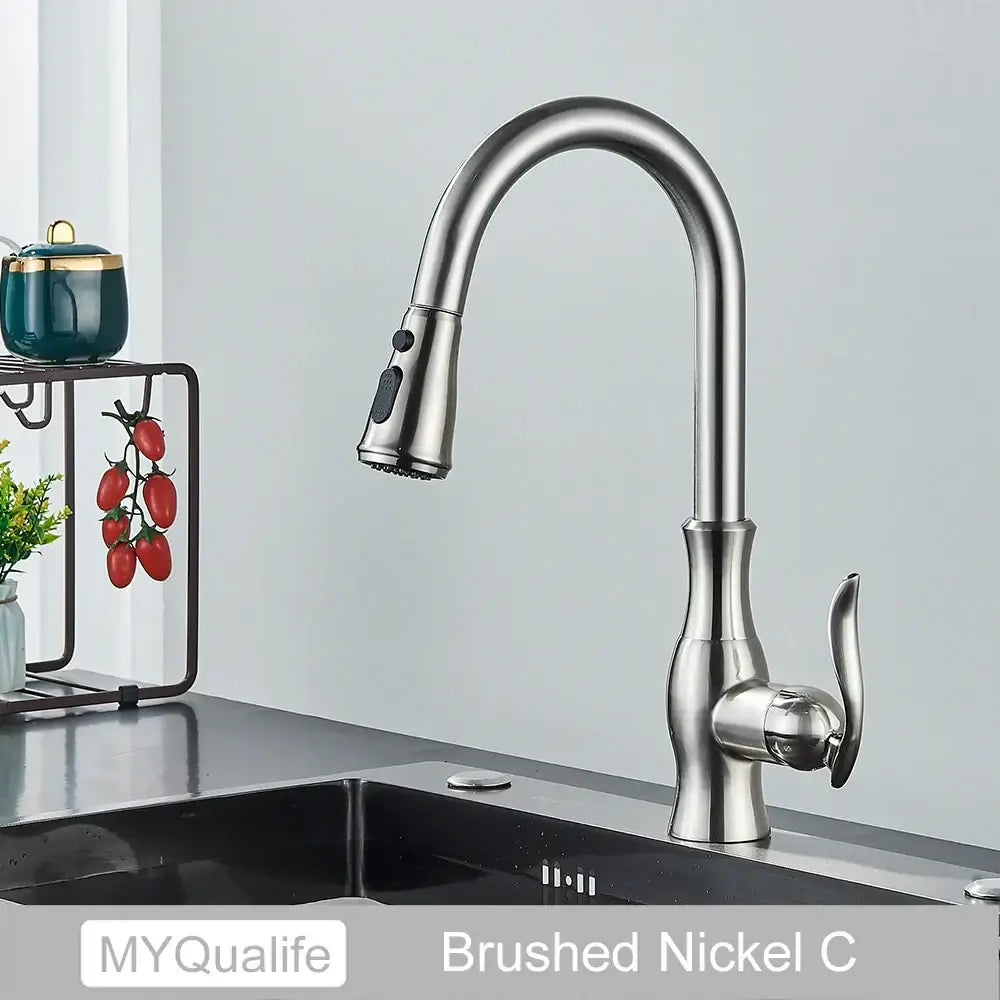 Matte black kitchen faucet with pull down spray head