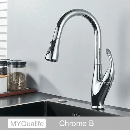 Matte black kitchen faucet with pull down spray head