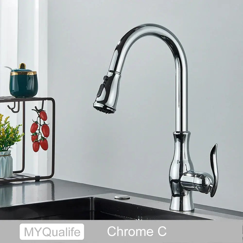 Matte black kitchen faucet with pull down spray head