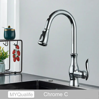 Matte black kitchen faucet with pull down spray head