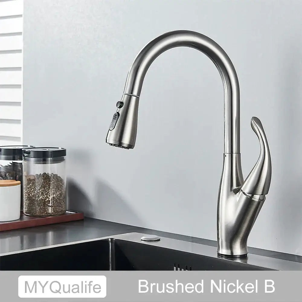 Matte black kitchen faucet with pull down spray head
