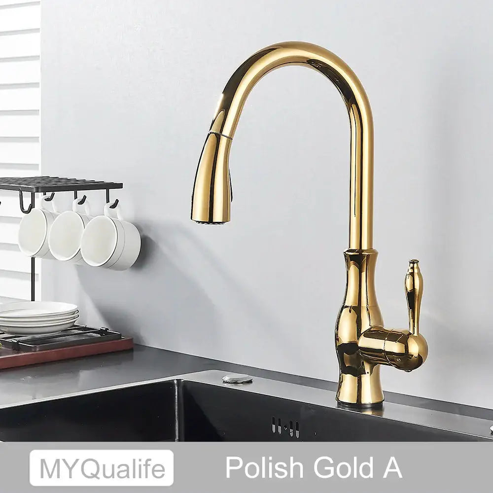 Matte black kitchen faucet with pull down spray head