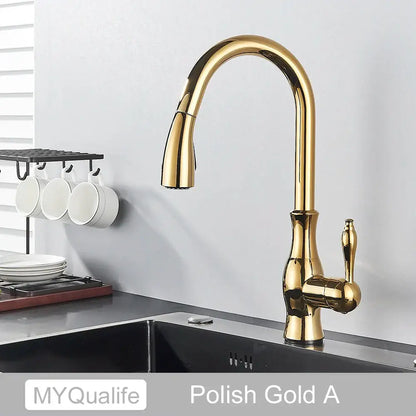 Matte black kitchen faucet with pull down spray head