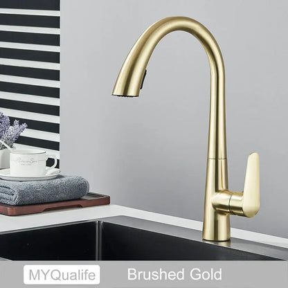 Matte black single handle kitchen faucet with curved spout