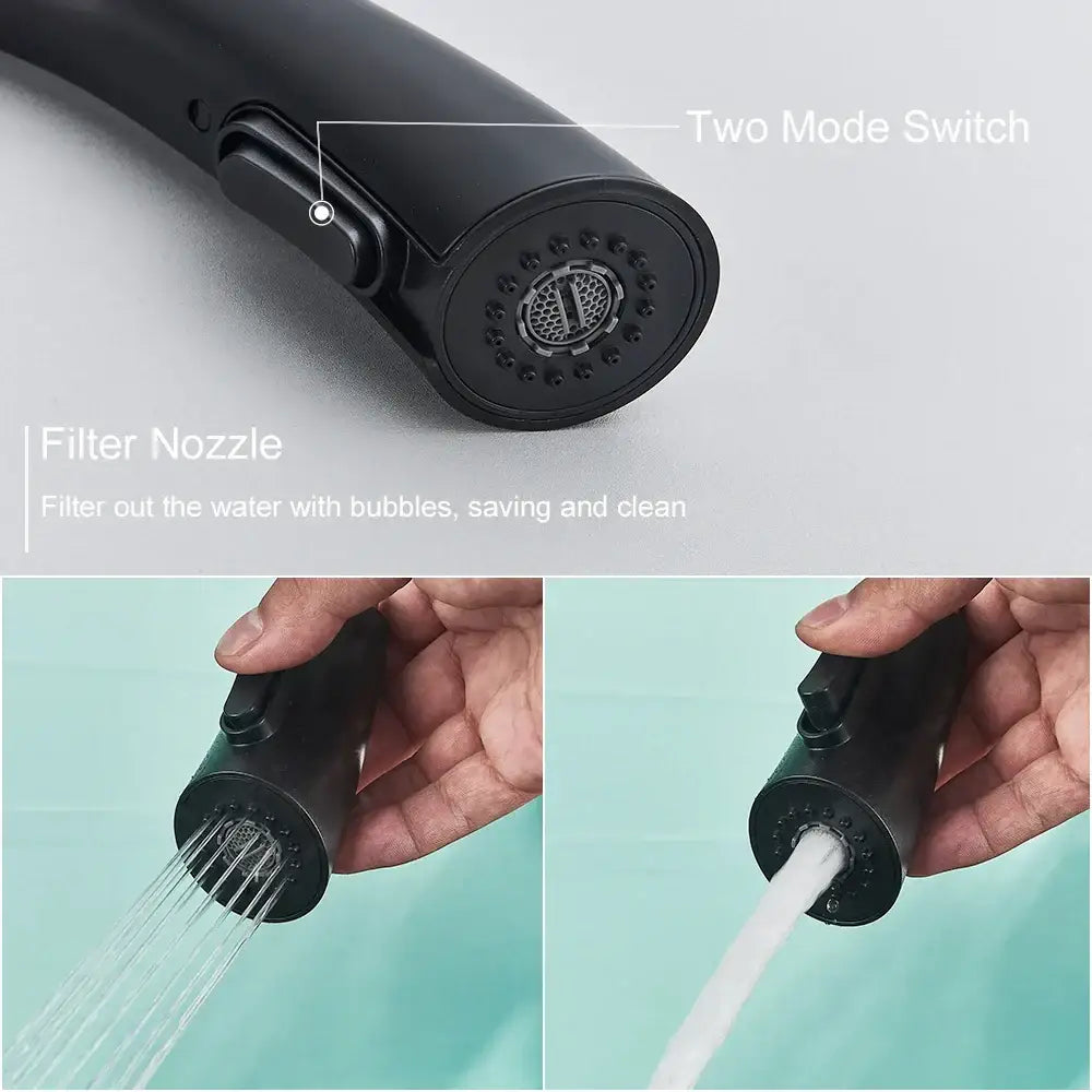 Matte black single handle kitchen faucet with curved spout