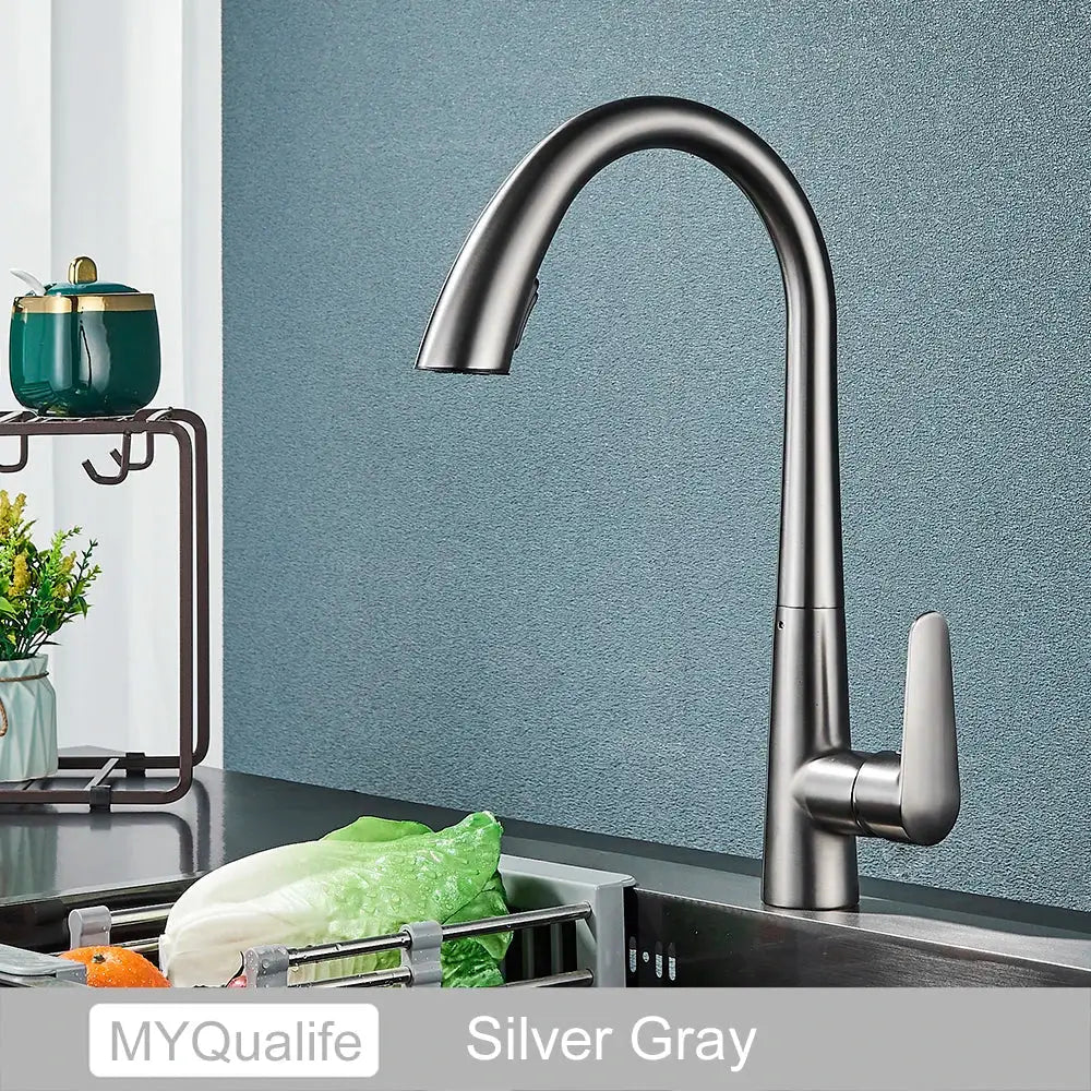 Matte black single handle kitchen faucet with curved spout