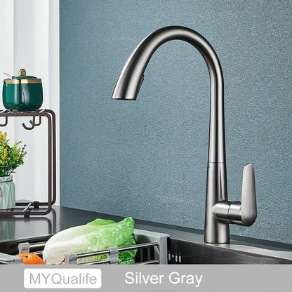 Matte black single handle kitchen faucet with curved spout