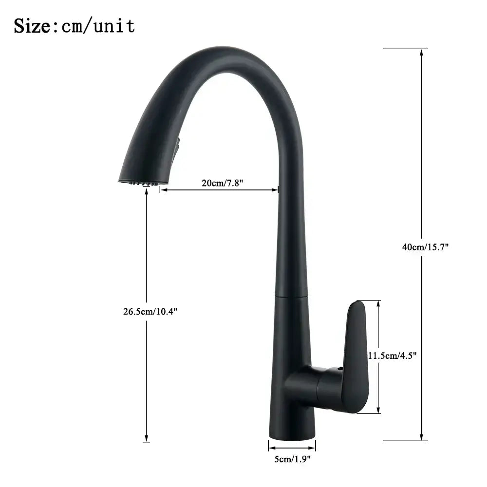 Matte black single handle kitchen faucet with curved spout