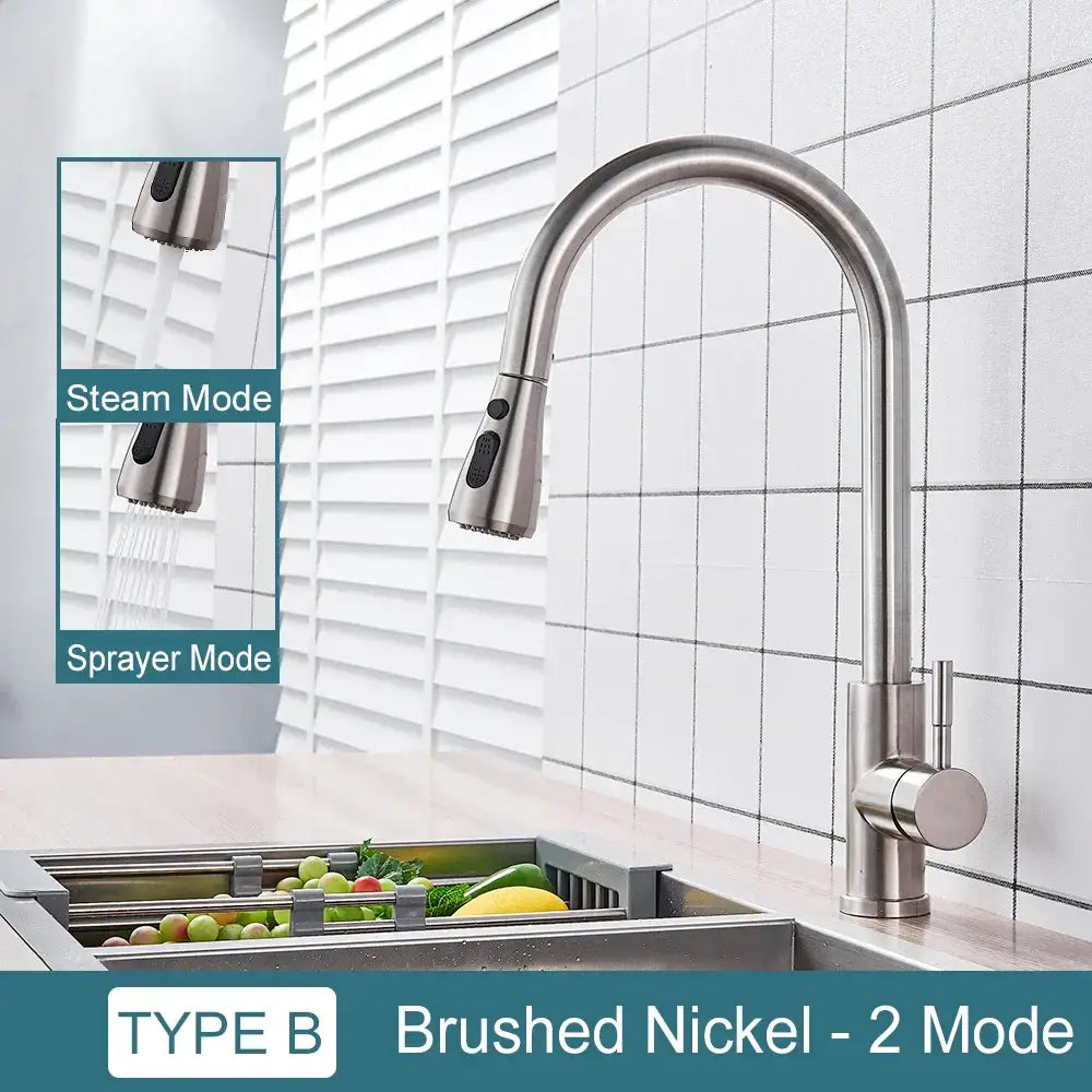 Matte black kitchen faucet with pull down spray head