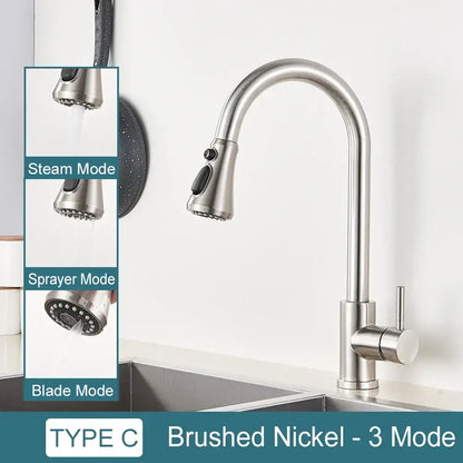 Matte black kitchen faucet with pull down spray head
