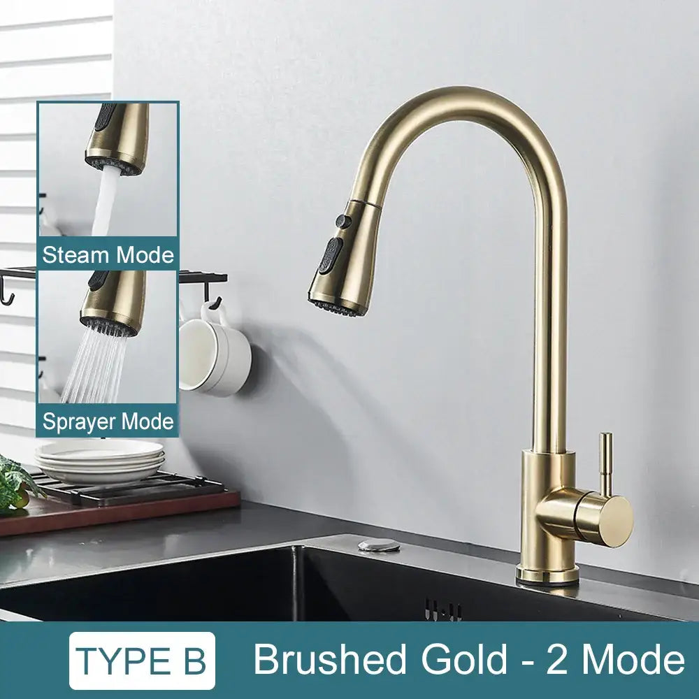 Matte black kitchen faucet with pull down spray head