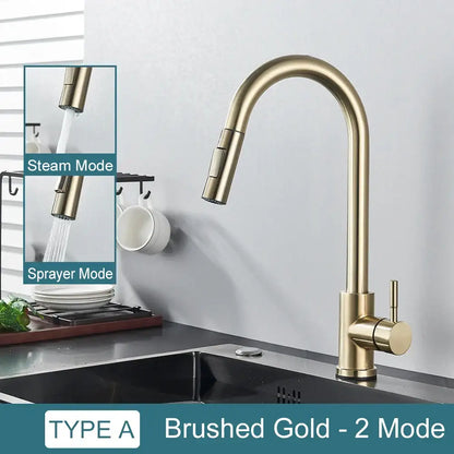 Matte black kitchen faucet with pull down spray head