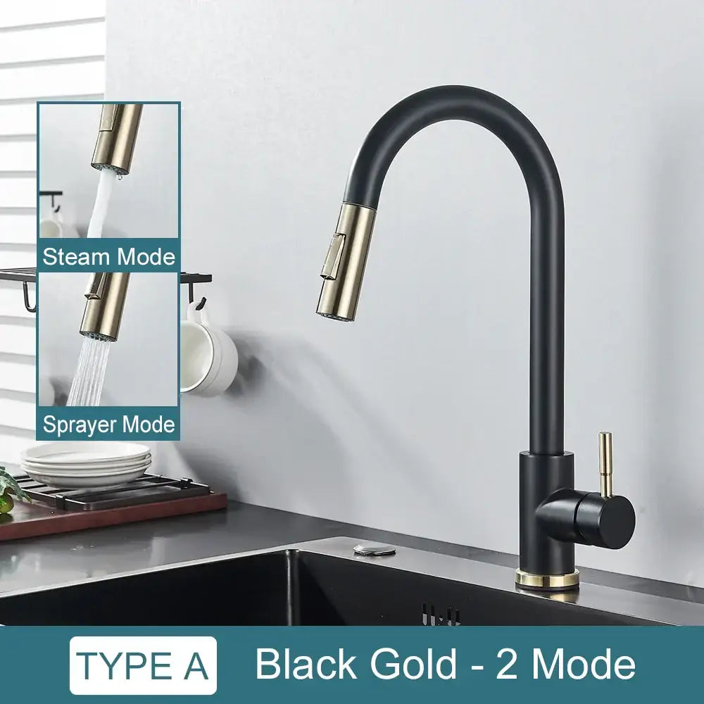 Matte black kitchen faucet with pull down spray head