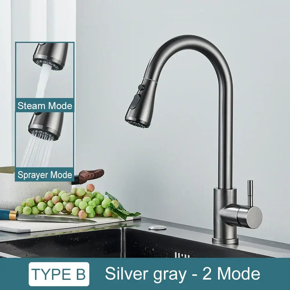 Matte black kitchen faucet with pull down spray head