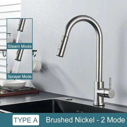 Matte black kitchen faucet with pull down spray head