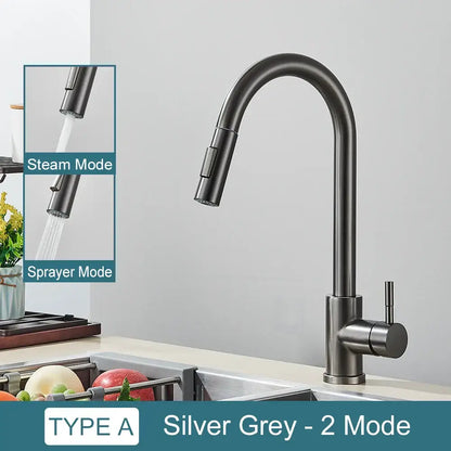Matte black kitchen faucet with pull down spray head