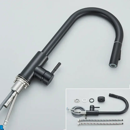 Matte black kitchen faucet with pull down spray head