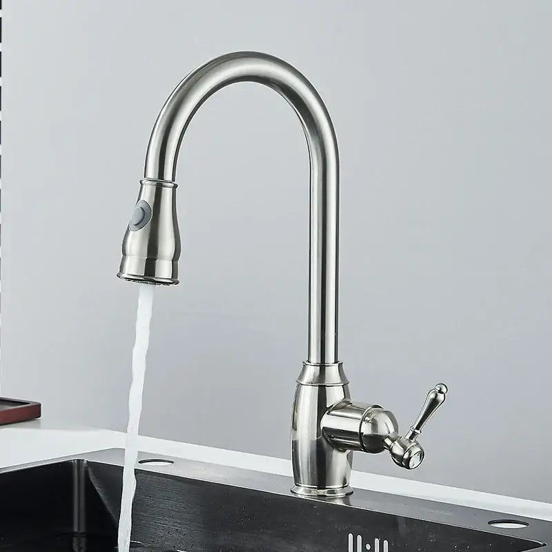 Matte black kitchen faucet with pull down spray head