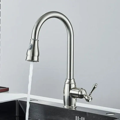 Matte black kitchen faucet with pull down spray head