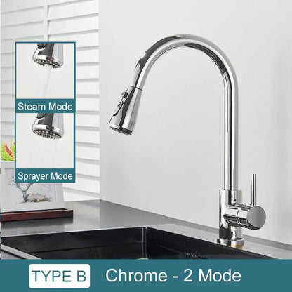 Matte black kitchen faucet with pull down spray head