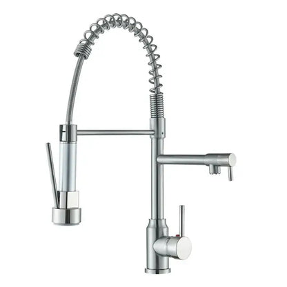 Modern matte black kitchen faucet with pull down spring sprayer