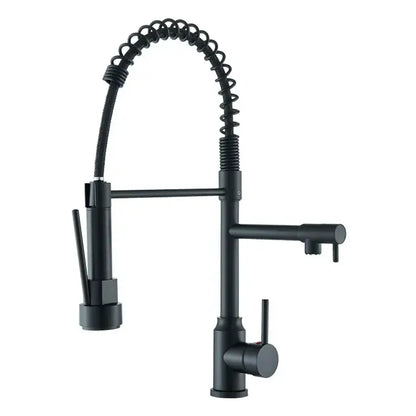 Modern matte black kitchen faucet with pull down spring sprayer