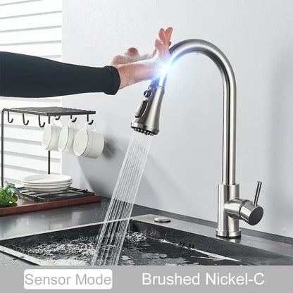 Matte black touch sensor mixer tap kitchen pull down faucet